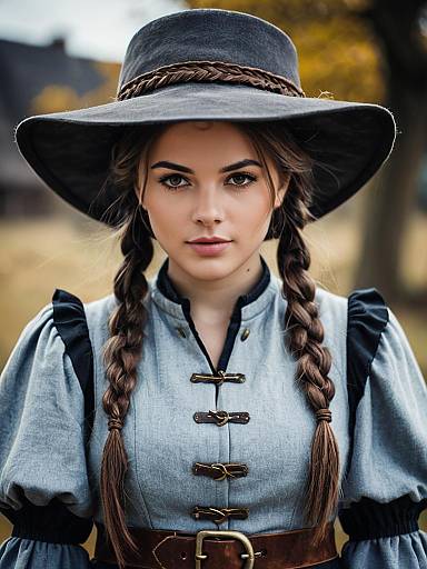 Young Woman in Alchemist Costume with Twin Braids