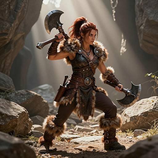 Fierce Female Dwarf Warrior in Battle