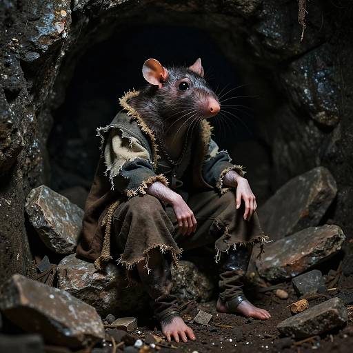 Half Rat Half Human Figure in Underground Tunnel