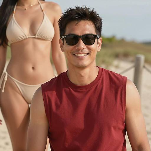 Outdoor Beach Portrait of Smiling Duo