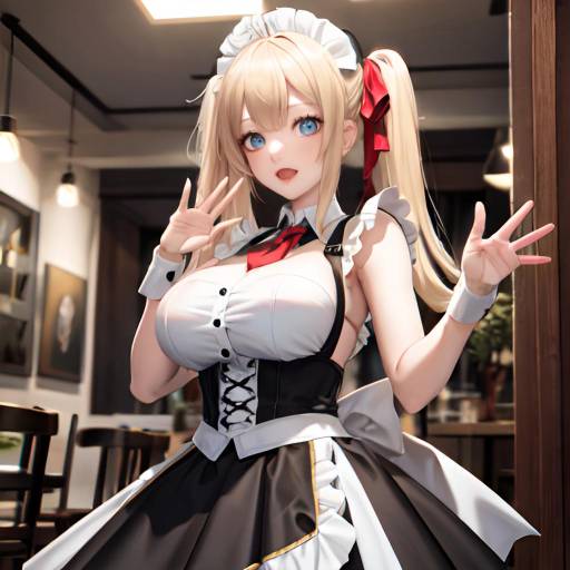 Anime Maid in Cafe Waving