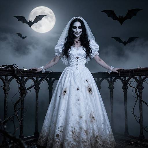 Killer Bride on Foggy Moonlit Bridge