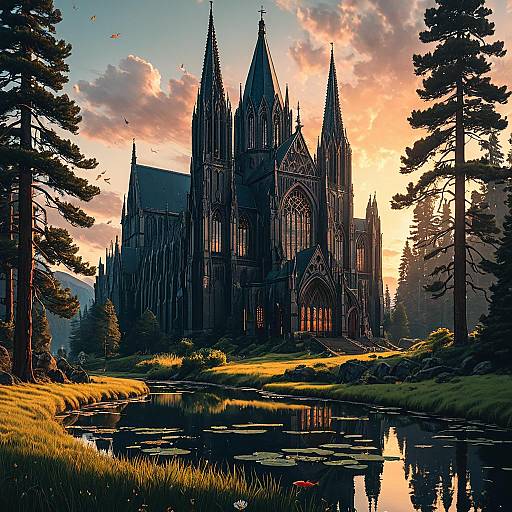 Epic Gothic Cathedral at Sunset