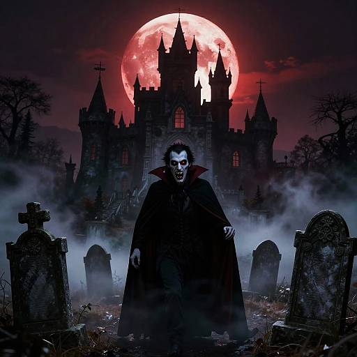 Gothic Vampire Castle Under Blood Moon