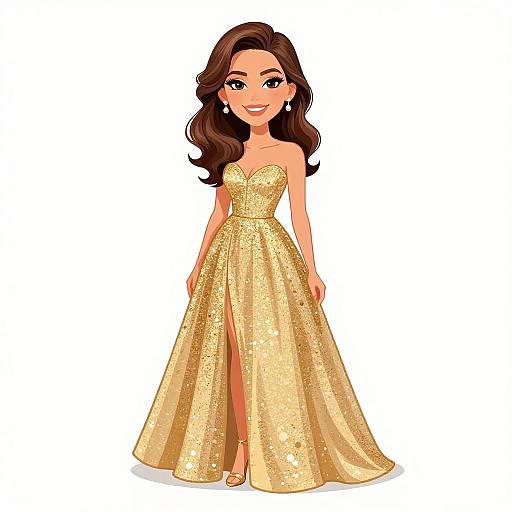 Glamorous Woman in Golden Ball Gown