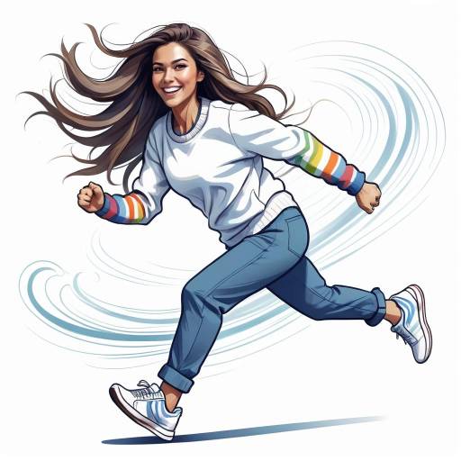 Energetic Caricature of a Running Woman