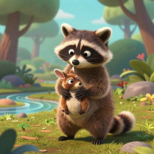 Pixar-Style Raccoon Bonding Animation