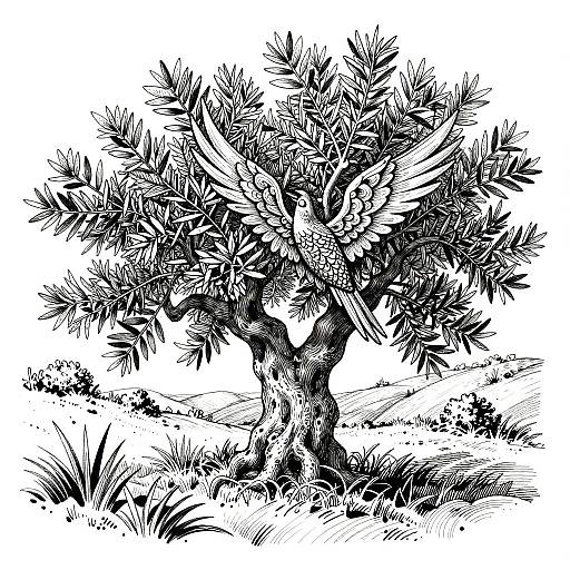Intricate Black and White Olive Tree