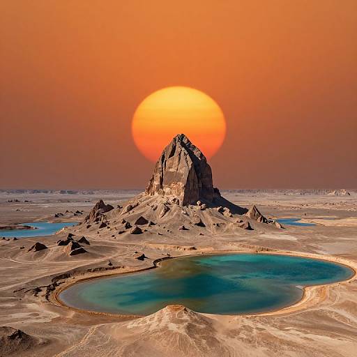 Surreal Desert Landscape with Towering Peak