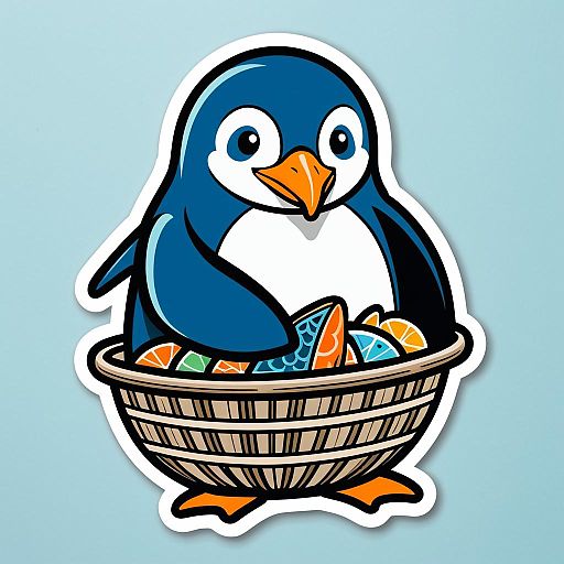 Cute Penguin with Fish Basket Sticker Cute Penguin with Fish Basket Sticker