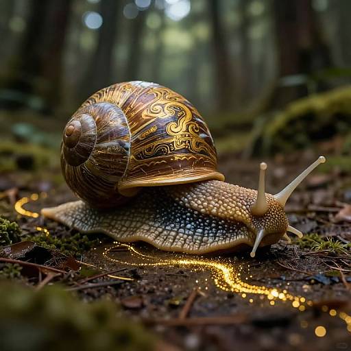 Golden Colossal Snail in Ancient Forest