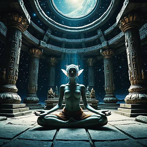Floating Fairy Meditating in Space Temple