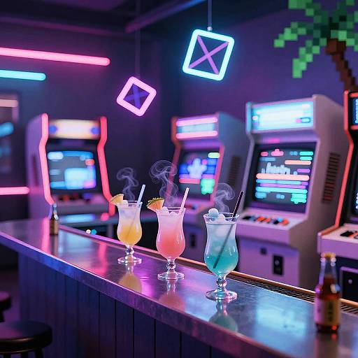 Vaporwave Neon Bar Close-Up Scene