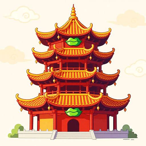 Cheerful Cartoon Pagoda Illustration