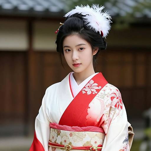 Woman in Red and White Kimono