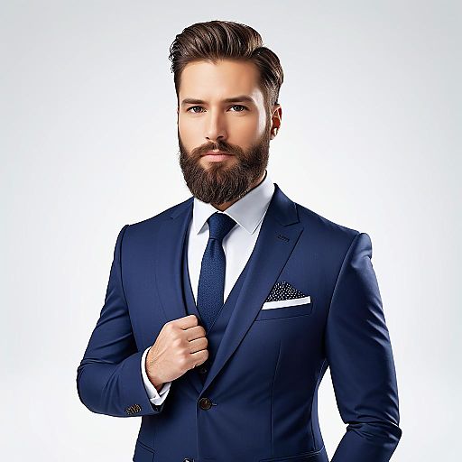 Bearded Man in Tailored Navy Suit