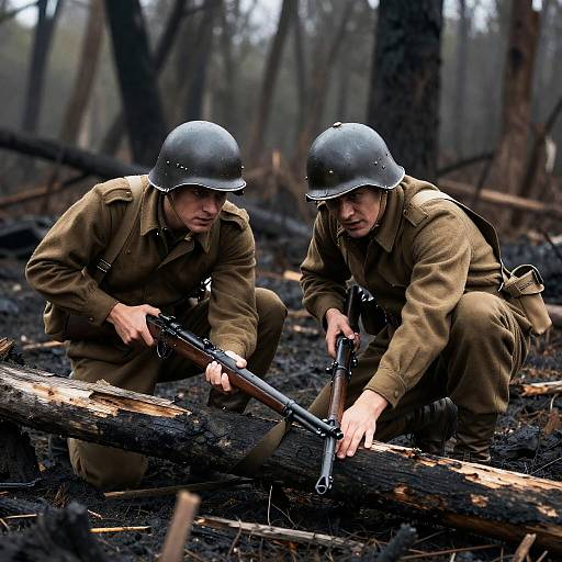 Heroic Soldiers in Charred Battlefield