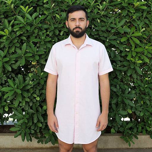 Bearded Man in Pink Shirt-Dress