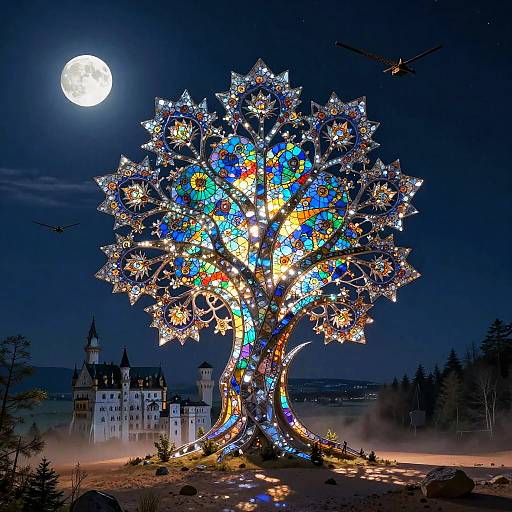 Neo-Futuristic Stained Glass Tree