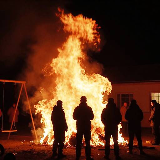 Dramatic Nighttime Fire Scene Photograph