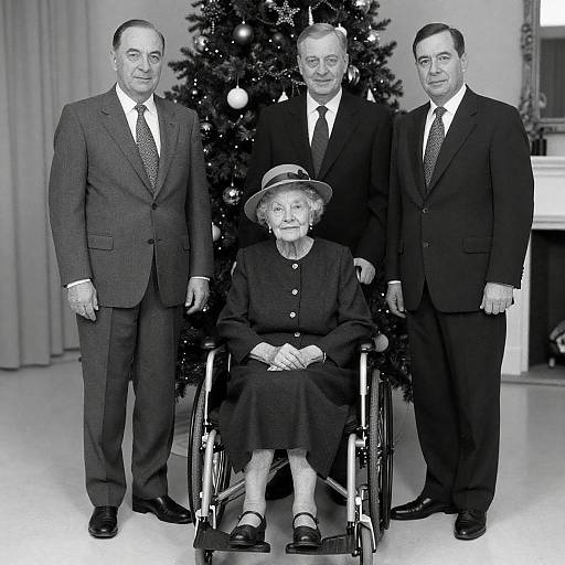 Vintage Black-and-White Christmas Family Portrait