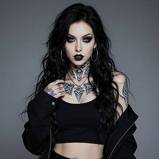 Gothic Woman with Piercing Blue Eyes