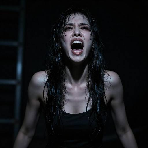 Underlit Screaming Woman with Wet Hair
