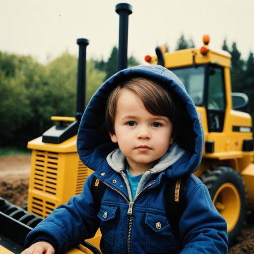 Toddler in Blue Jacket Near Construction Vehicle