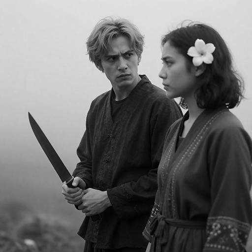 Black and White Intense Portrait with Knife