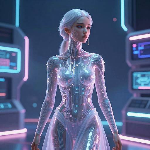 Translucent Cyber Avatar in Neon World