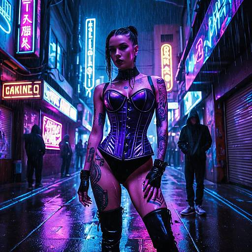 Cyberpunk Street Performer in Neon Alley