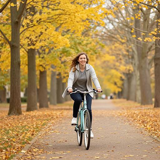 Young woman cycling in autumn park