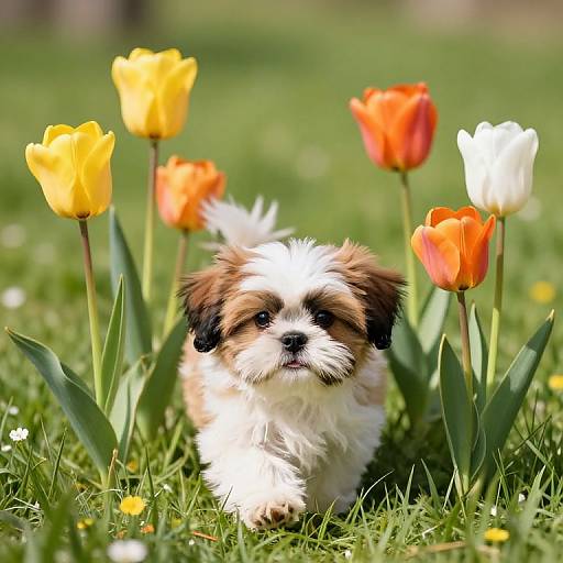 Shih Tzu Puppy in Spring Meadow