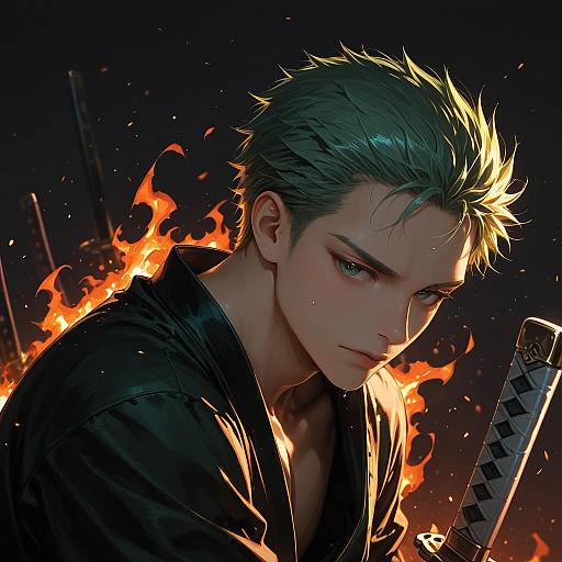 Angry Zoro Illustration in Watercolor