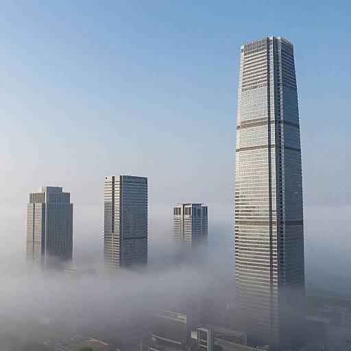 Skyscrapers in Misty Cloud Shadows