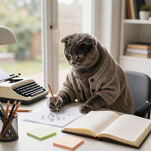 Cozy Scottish Fold Cat Studying