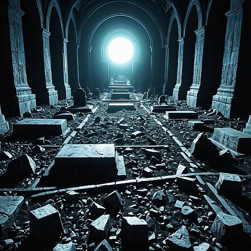 Dark Gothic Tomb Interior with Glowing Light