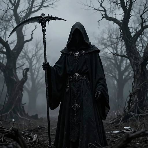 Dark Hooded Reaper in Barren Landscape