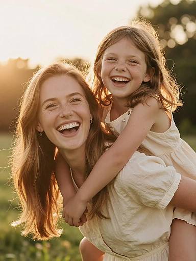 Golden-Hour Mother and Daughter Portrait