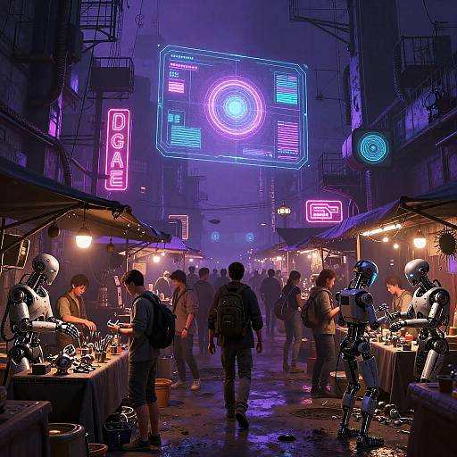 Cyberpunk Post-Apocalyptic Market Bazaar