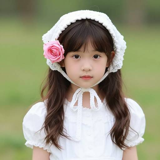 Young Girl in White Dress with Rose