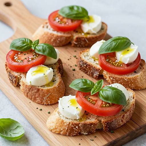 Mini Bruschetta Toasts on Wooden Board
