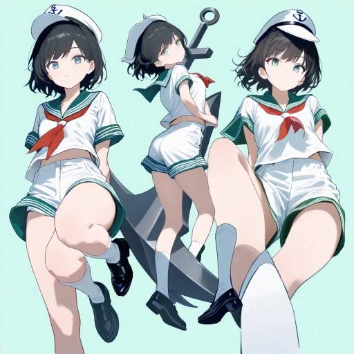Sailor-Inspired Girl with Green Background