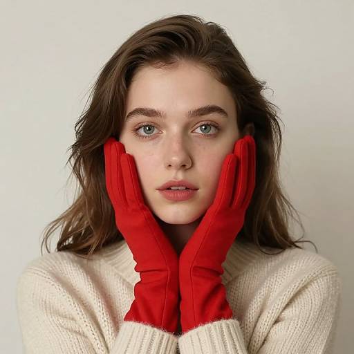 Portrait of Woman with Red Gloves and Warm Sweater