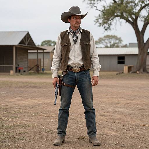 Cowboy Standing on Dirt Ground
