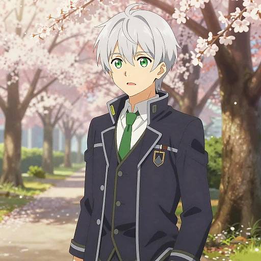 Silver-Haired Anime Boy at Sunset