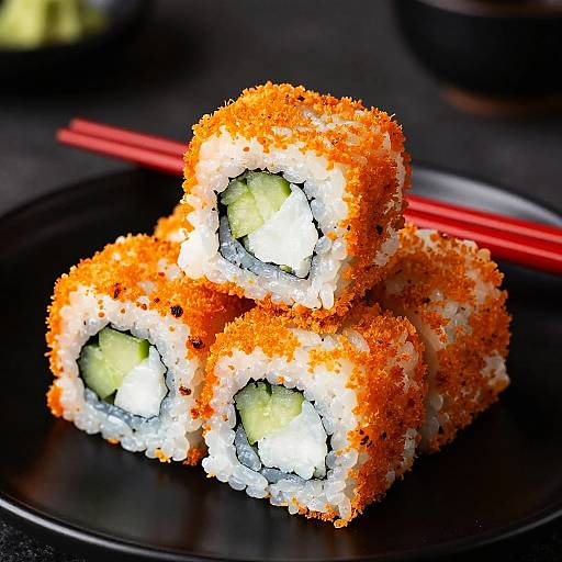 Crispy Tempura Sushi Trio on Plate