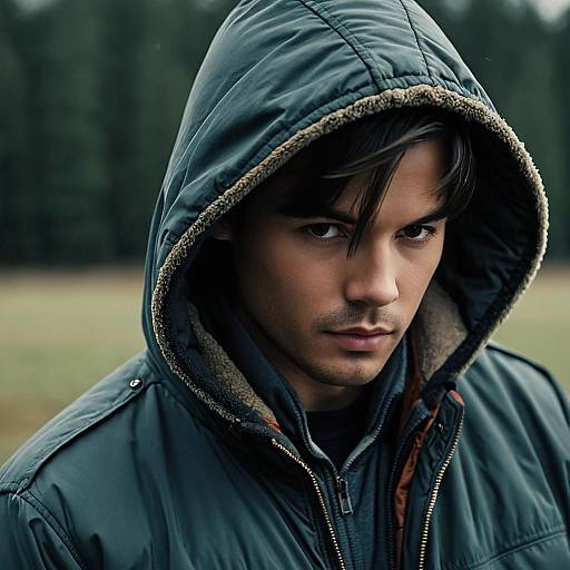 Young man in hooded jacket outdoors