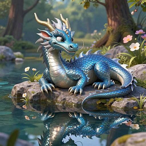 Realistic Cartoon Dragon by Lake