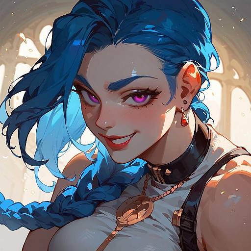 Digital Art of Smiling Blue-Haired Woman